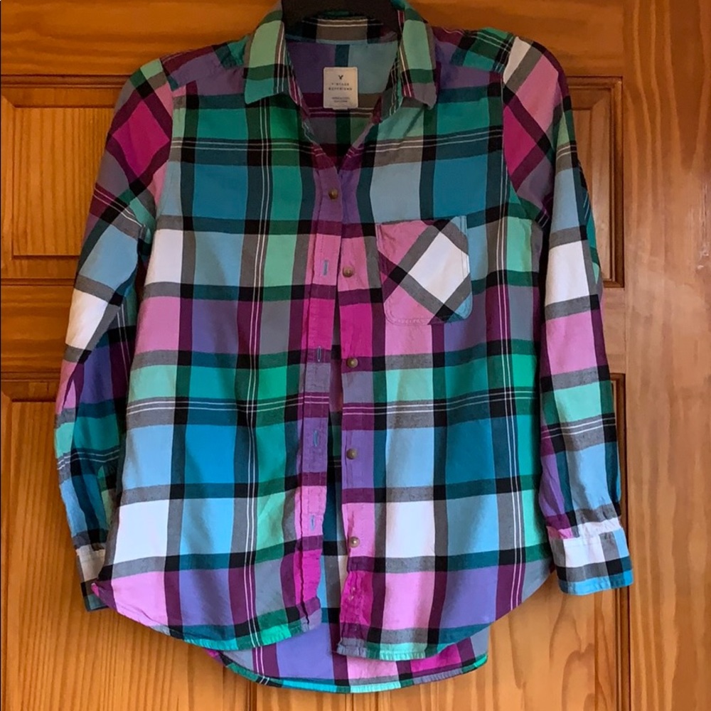 American Eagle Women’s M Plaid Multicolored Shirt